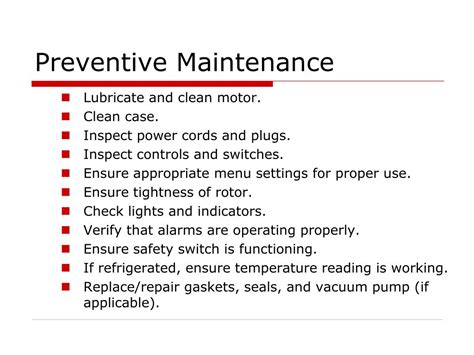 preventive maintenance of centrifuge